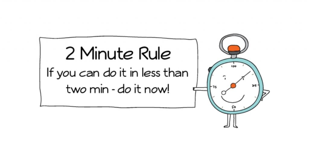The 2 MIN rule visualized to show it can be easy to be productive