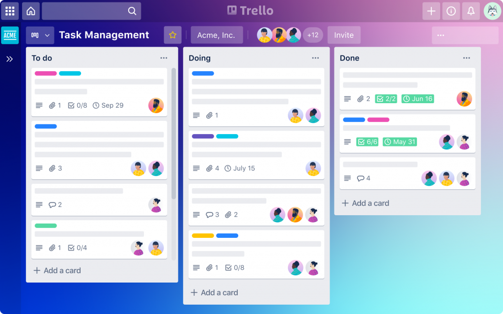 Example of a productive Trello workspace